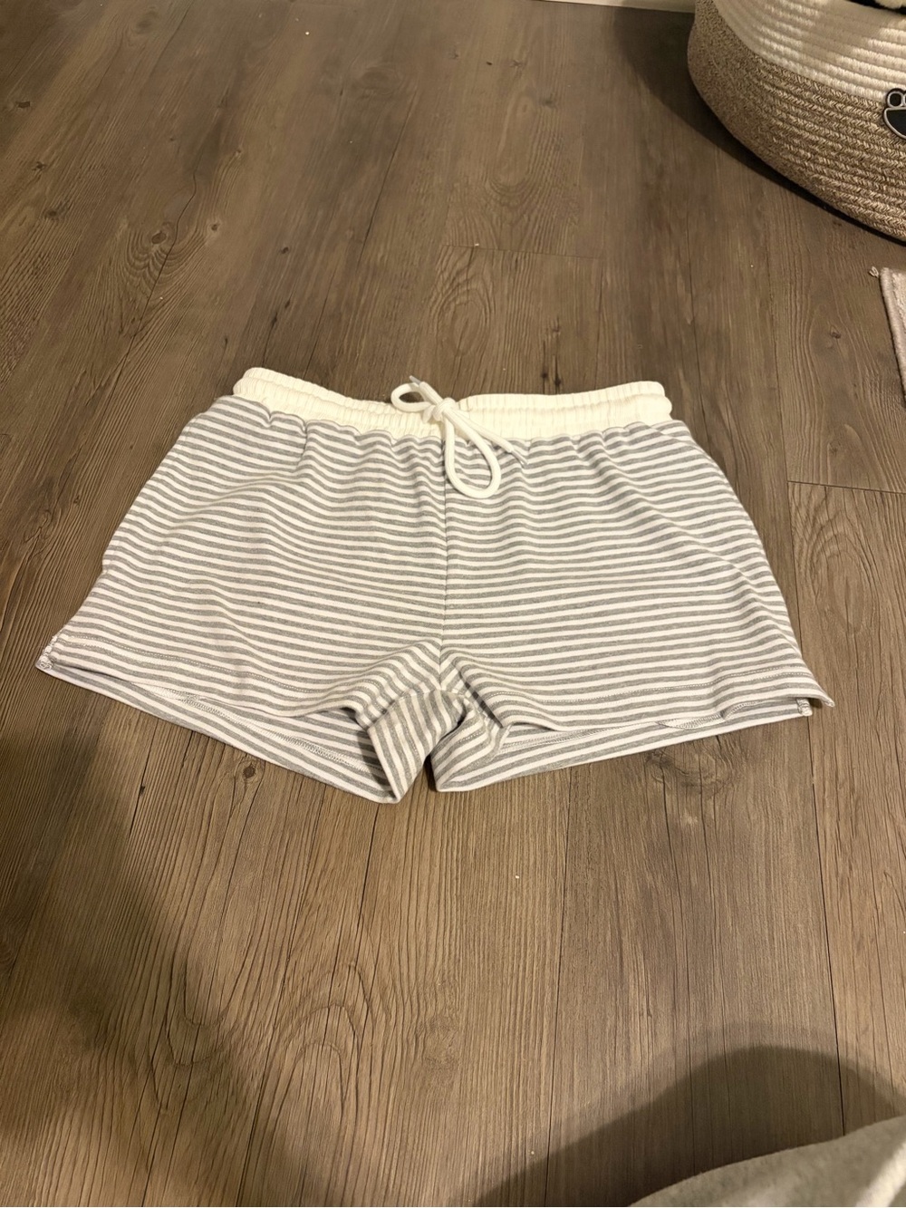 House of Sage Striped Knit Lounge Shorts - Gray & White